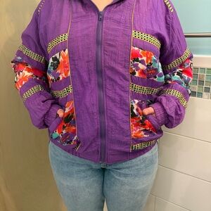 Vintage Purple Floral Windbreaker Jacket